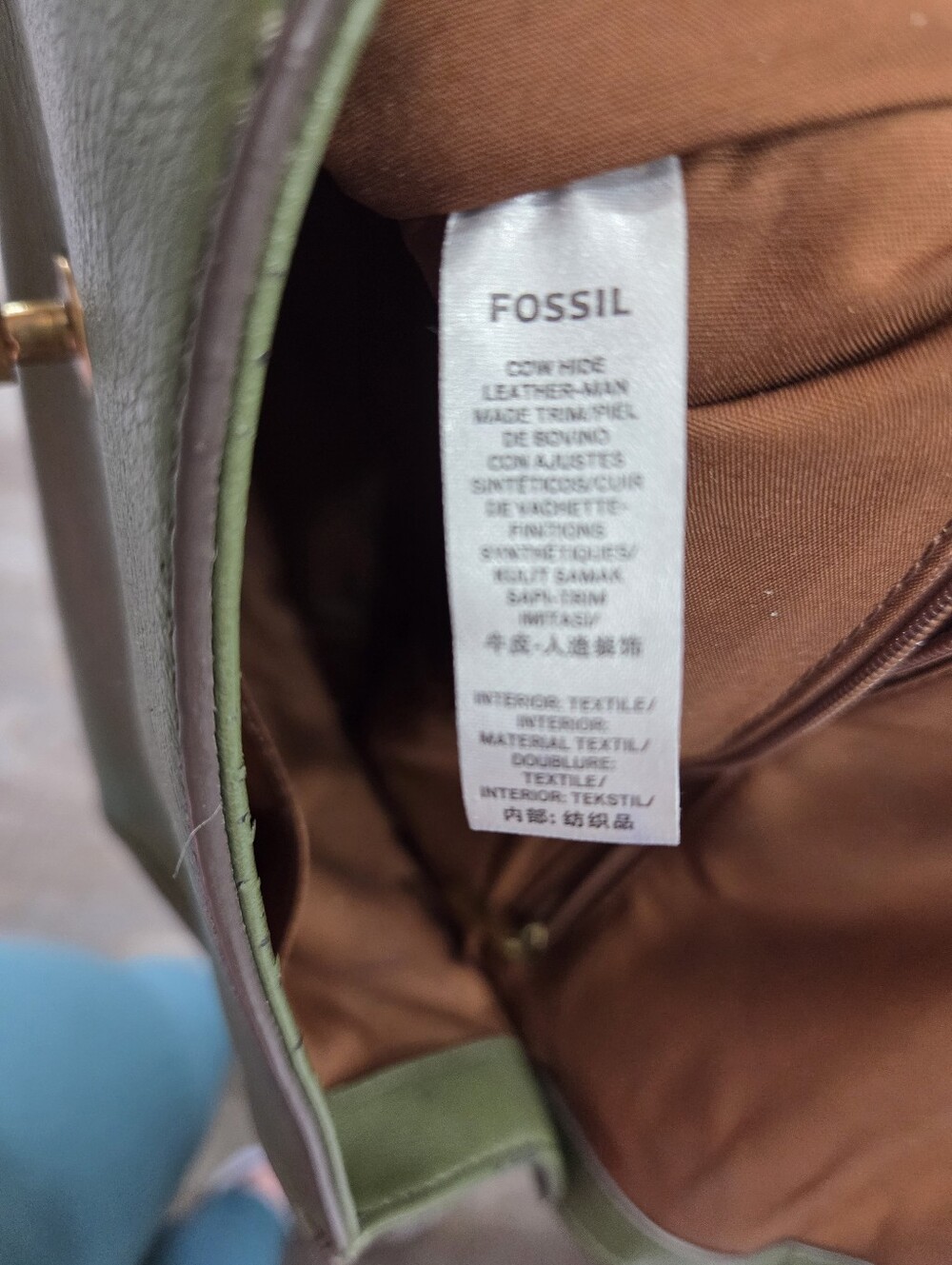 FOSSIL TURN LOCK CROSSBODY PURSE LEATHER OLIVE/ BRASS - Picture 7 of 16